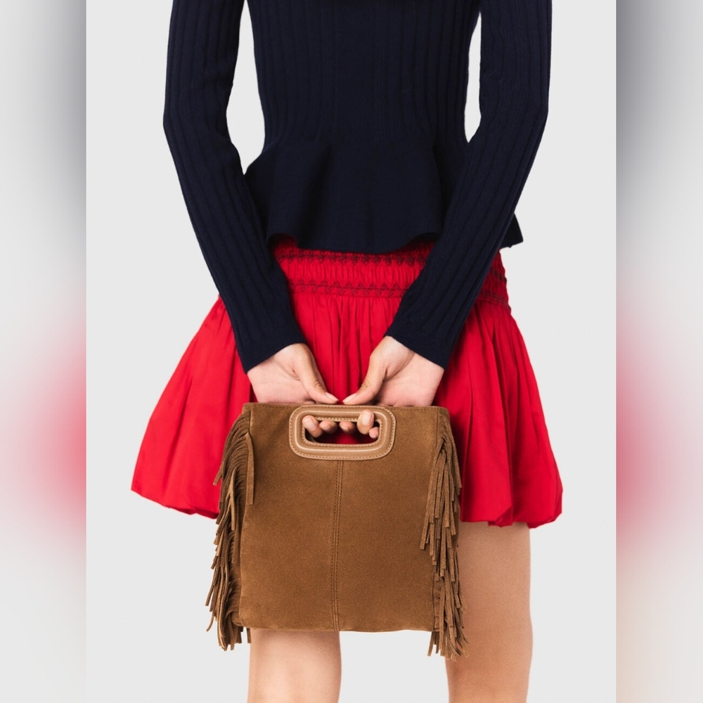 NWT Maje Suede Leather Fringed M Bag in Camel - Picture 3 of 8